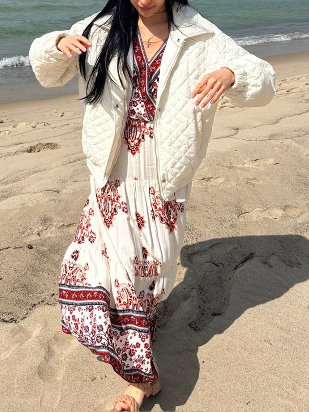 Knox Rose | Cream Maxi Dress with Burgundy Floral Border